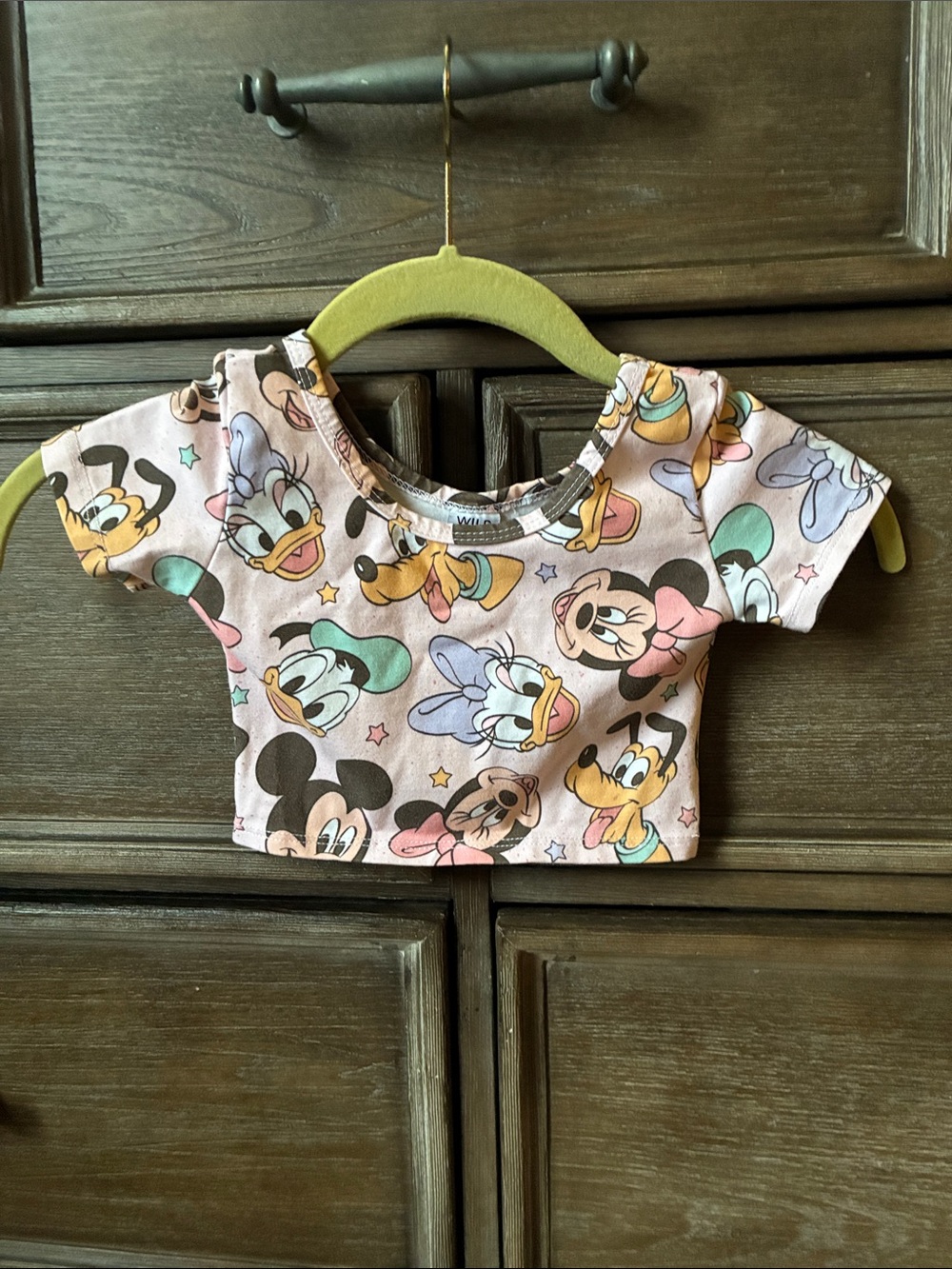 Wild Rich Kids Disney Pastel Pink Mickey & Friends Short Sleeve Cropped Top